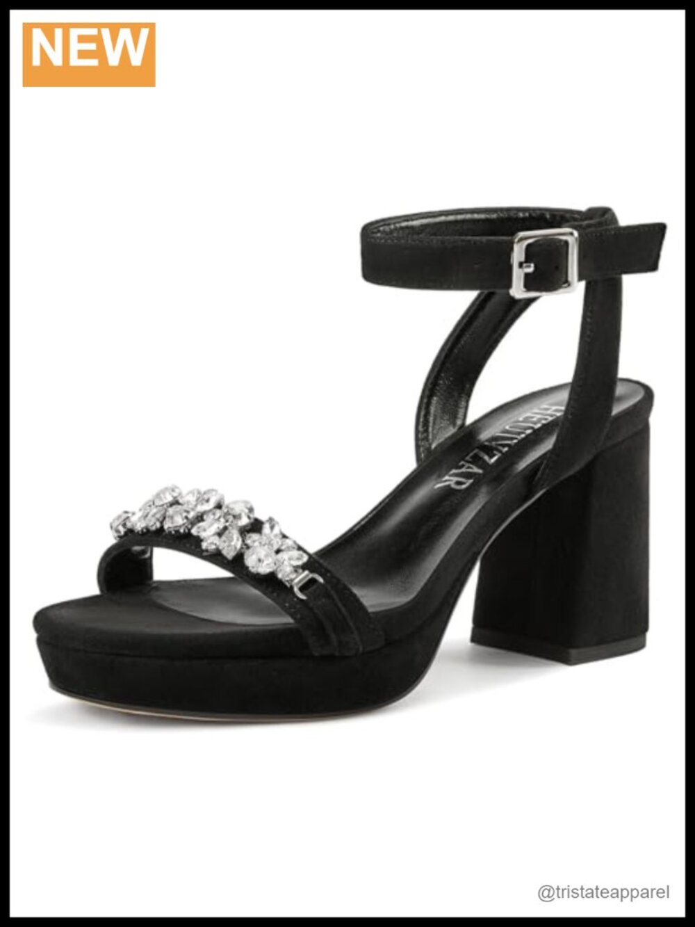 Rhinestone Crystal Chunky Block Heel Ankle Strap Open Toe Platform Sandals
